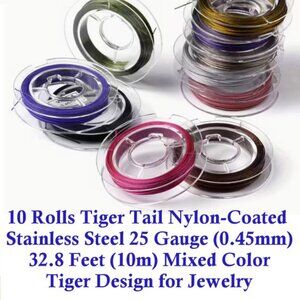 10 Rolls Tiger Tail Nylon-Coated Stainless Steel 25 Gauge (0.45mm) 32.8 Feet